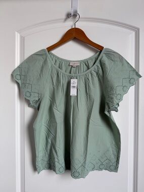 LOFT Outlet Mint Eyelet Flutter Sleeve Blouse